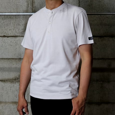 HOFI-033 リネンコットン ヘンリーネックＴシャツ：シルバー