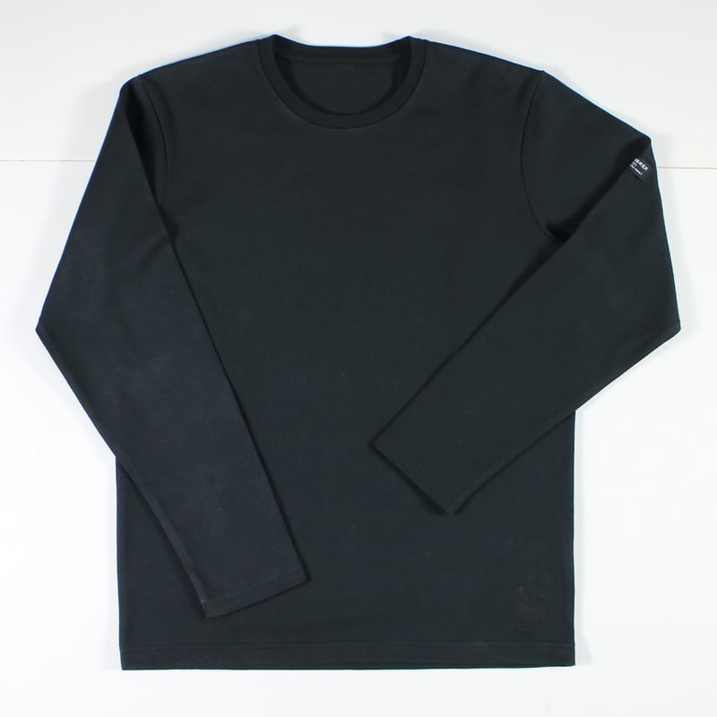 HOFI-023R-emb オーガニック超長綿 タック襟長袖Tシャツ：ブラック