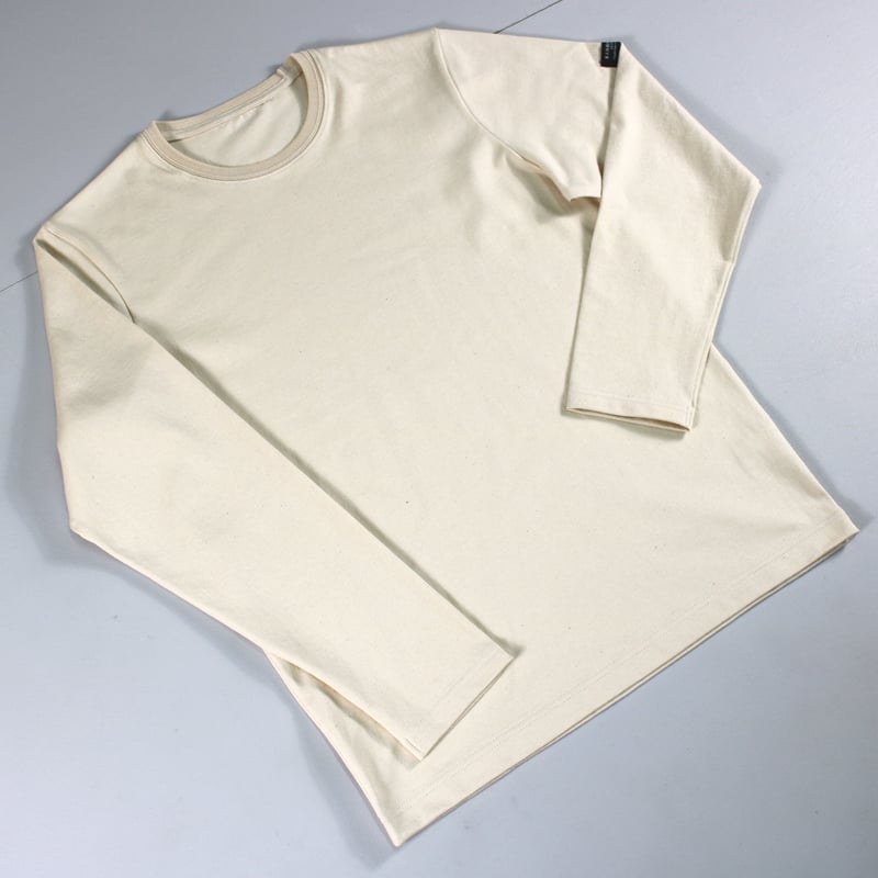 HOFI-023R オーガニック超長綿 タック襟長袖Tシャツ：ナチュラル | 東