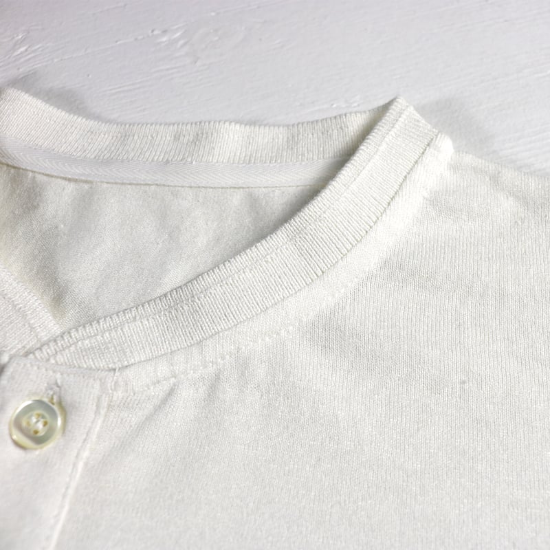 HOFI-033 リネンコットン ヘンリーネックTシャツ：ホワイト