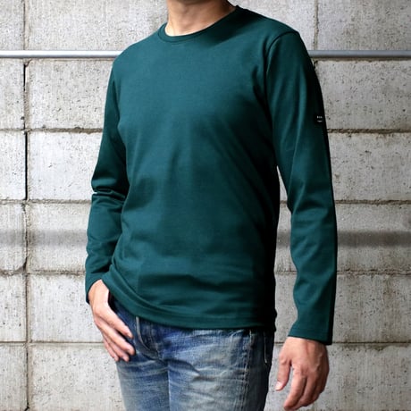 HOFI-023R オーガニック超長綿 タック襟長袖Ｔシャツ：撚り杢グリーン