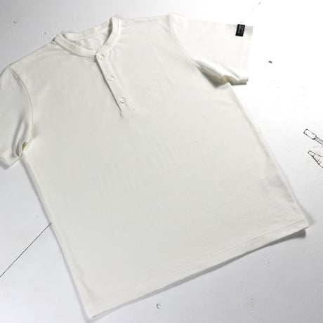 HOFI-033 リネンコットン ヘンリーネックＴシャツ：ホワイト
