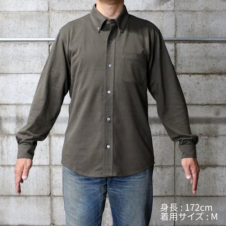 HOFI-044 リネンコットン強撚 長袖シャツ：ダークグリーン