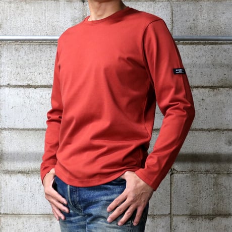 HOFI-023R オーガニック超長綿 タック襟長袖Ｔシャツ：ブラウンレッド