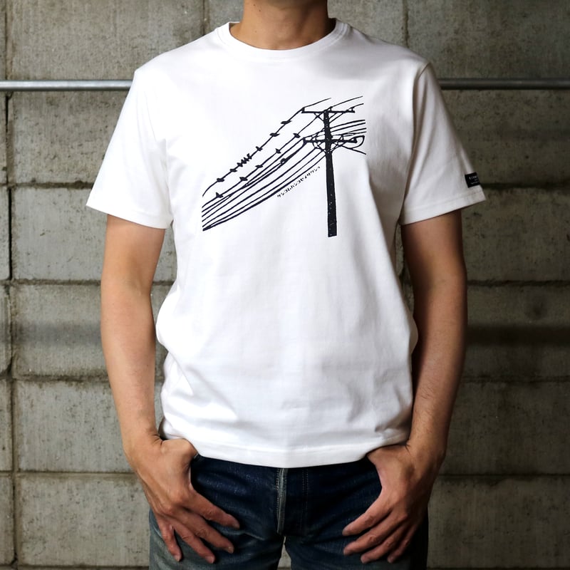 HOFI-028 ケシゴムハンコTシャツ：電信柱に小鳥 | 東大阪繊維