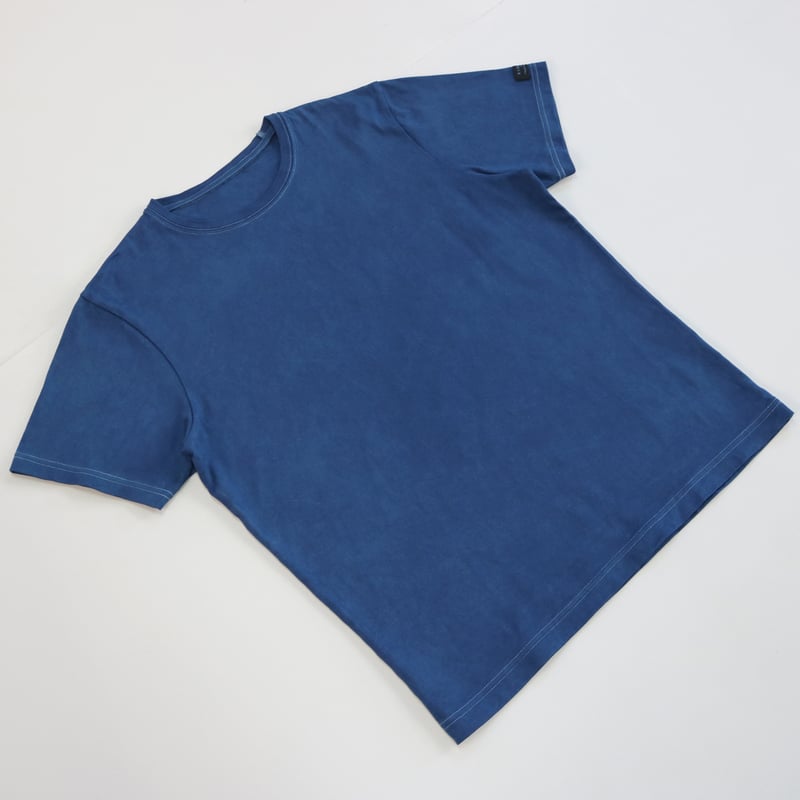 HOFI-021-JB [ 本藍染 ] オーガニック超長綿 タック襟Tシャツ：青