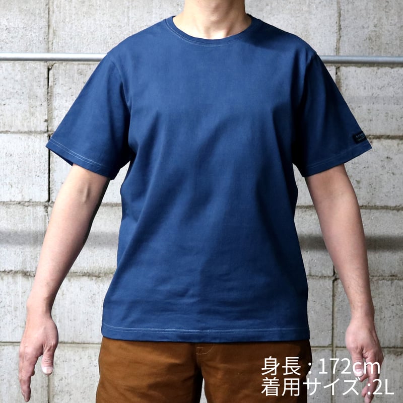 HOFI-021-JB [ 本藍染 ] オーガニック超長綿 タック襟Tシャツ：青