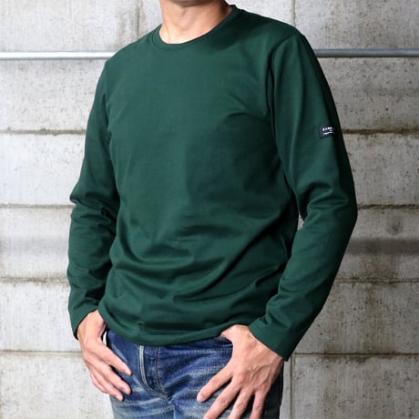 HOFI-023R オーガニック超長綿 タック襟長袖Ｔシャツ：フォレストグリーン