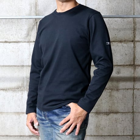 HOFI-023R オーガニック超長綿 タック襟長袖Ｔシャツ：ブラック