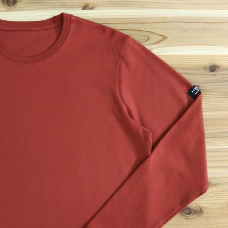 HOFI-023R オーガニック超長綿 タック襟長袖Ｔシャツ：ブラウンレッド