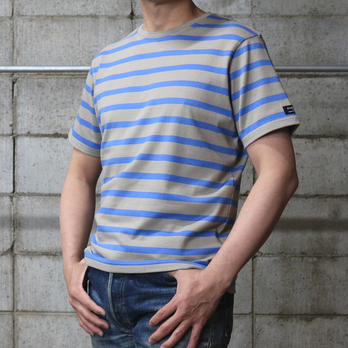 TENDERLOIN 長袖　ボーダー　シャツ HOFI-028 インド超長綿 RSボーダーTシャツ：サンド / ブルー