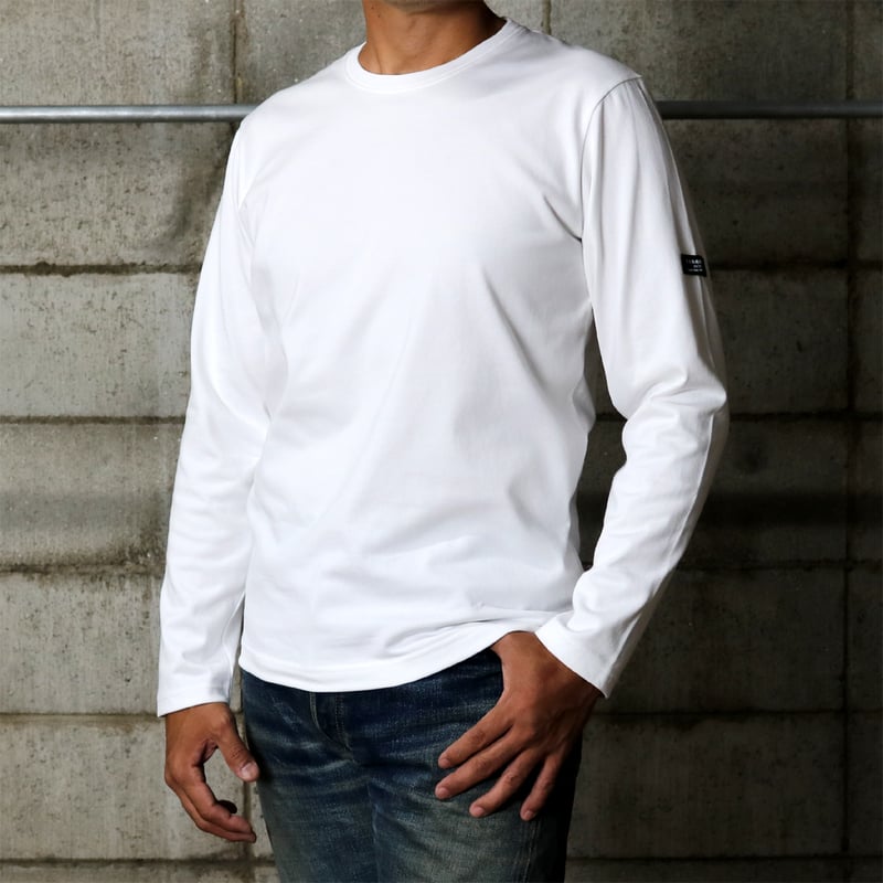 Mal. オリジナル　ホワイト 長袖 Tシャツ HOFI-023R オーガニック超長綿 タック襟長袖Tシャツ：ホワイト