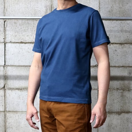 HOFI-021-JB [ 本藍染 ] オーガニック超長綿 タック襟Ｔシャツ：青