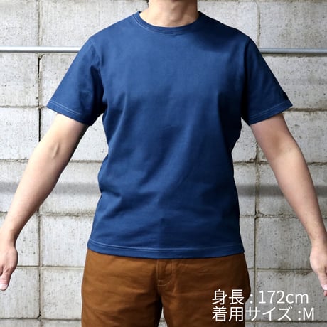 HOFI-021-JB [ 本藍染 ] オーガニック超長綿 タック襟Ｔシャツ：青