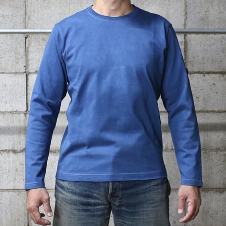 HOFI-023R-JB [ 本藍染 ] オーガニック超長綿 タック襟長袖Ｔシャツ：青
