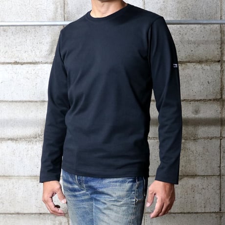 HOFI-023R オーガニック超長綿 タック襟長袖Ｔシャツ：ブラック