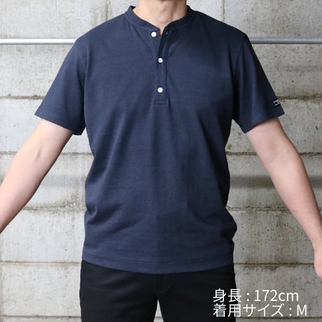 HOFI-033 リネンコットン ヘンリーネックＴシャツ：シルバー