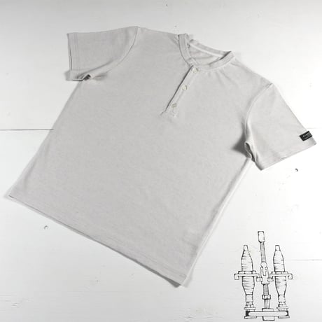 HOFI-033 リネンコットン ヘンリーネックＴシャツ：シルバー