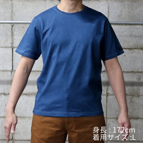 HOFI-021-JB [ 本藍染 ] オーガニック超長綿 タック襟Ｔシャツ：青