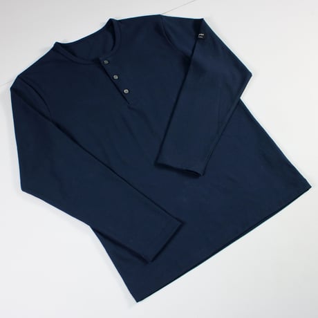 HOFI-051 スーピマ超長綿強撚ヘンリーネック長袖Ｔシャツ：ダークネイビー