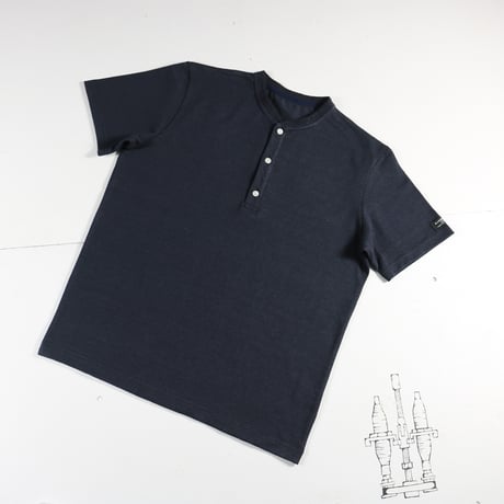 HOFI-033 リネンコットン ヘンリーネックＴシャツ：ネイビー