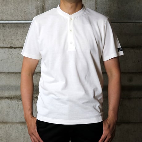 HOFI-033 リネンコットン ヘンリーネックＴシャツ：ホワイト