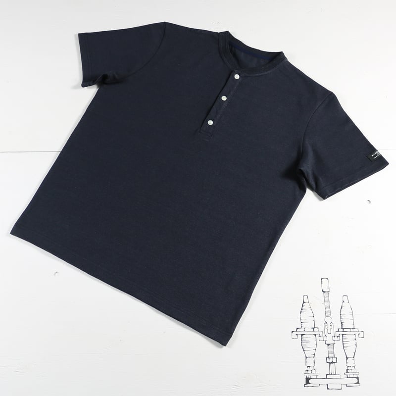HOFI-033 リネンコットン ヘンリーネックTシャツ：ネイビー | 東大阪