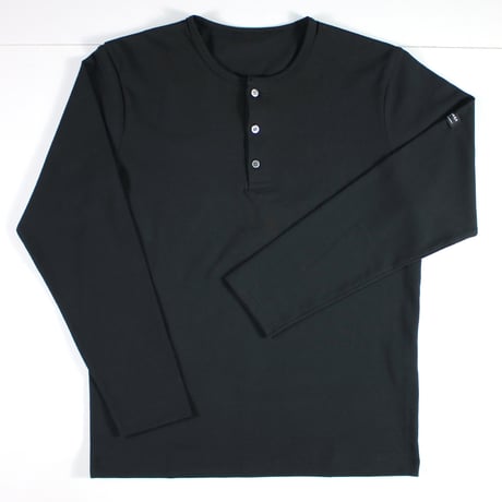 HOFI-051 スーピマ超長綿強撚ヘンリーネック長袖Ｔシャツ：ブラック