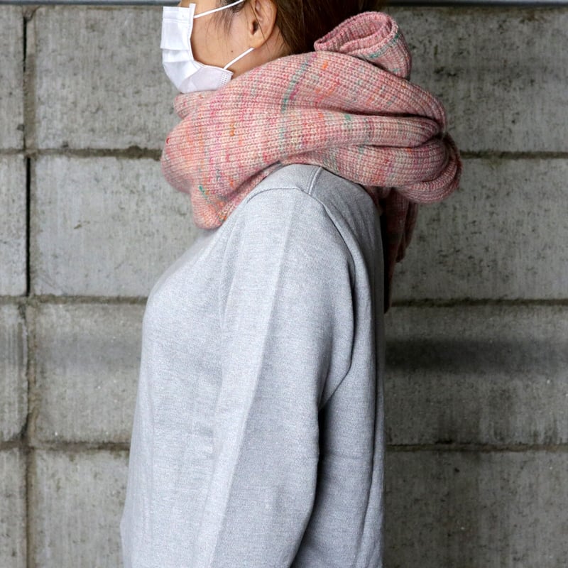 100% ピュアウール マフラー ピンクフリンジ付き フリンジ ストール