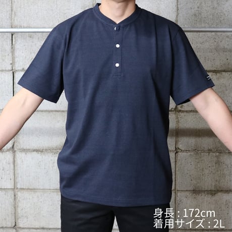 HOFI-033 リネンコットン ヘンリーネックＴシャツ：シルバー