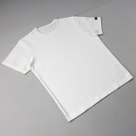 HOFI-021R-emb オーガニック超長綿 タック襟Ｔシャツ：ホワイト （リング/ホワイト刺繍）
