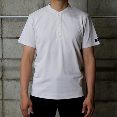 HOFI-033 リネンコットン ヘンリーネックＴシャツ：シルバー