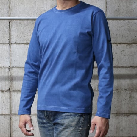 HOFI-023R-JB [ 本藍染 ] オーガニック超長綿 タック襟長袖Ｔシャツ：青