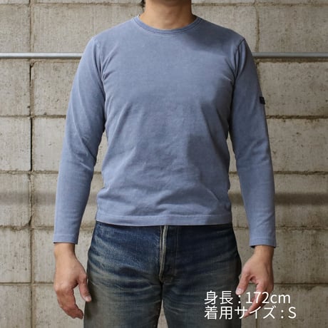 HOFI-023R-SW オーガニック超長綿 タック襟長袖Ｔシャツ ストーンウォッシュ加工：スレート