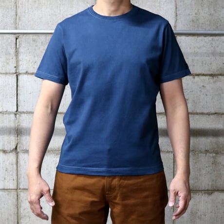 HOFI-021-JB [ 本藍染 ] オーガニック超長綿 タック襟Ｔシャツ：青