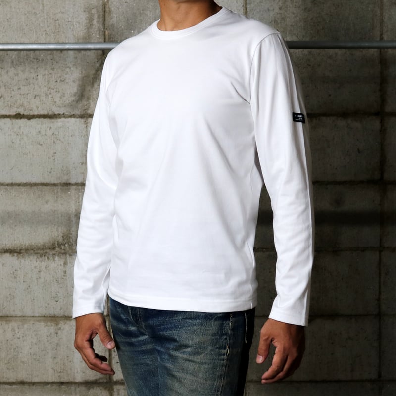 HOFI-023R オーガニック超長綿 タック襟長袖Tシャツ：ホワイト | 東