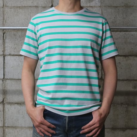 HOFI-028 インド超長綿 ＲＳボーダーＴシャツ：グレー / グリーン
