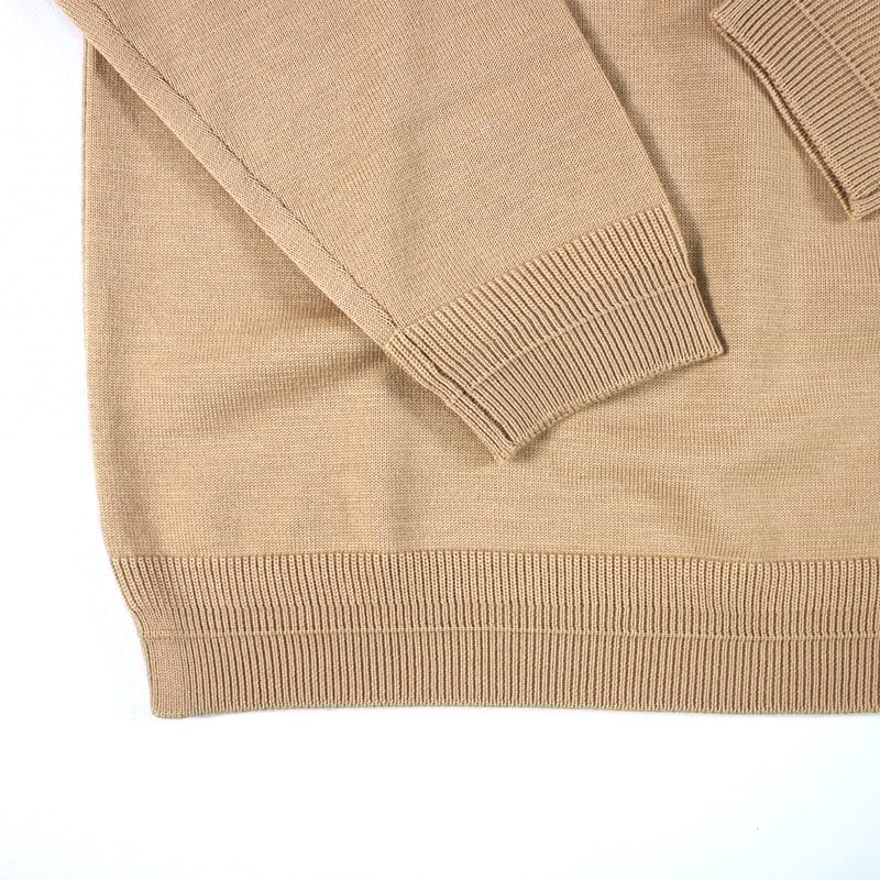 HOFI-046 18.5μmウール Vネックセーター：キャメル | 東大阪繊維
