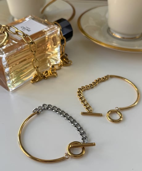 チェーンマンテルホックブレスレット　ダブルカラー