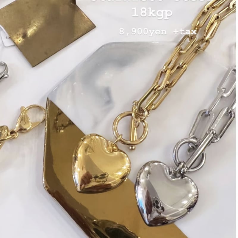ハートチェーンネックレス ゴールドandシルバー | mamaguitar ハートチェーンネックレス ゴールドandシルバー | mamaguitar