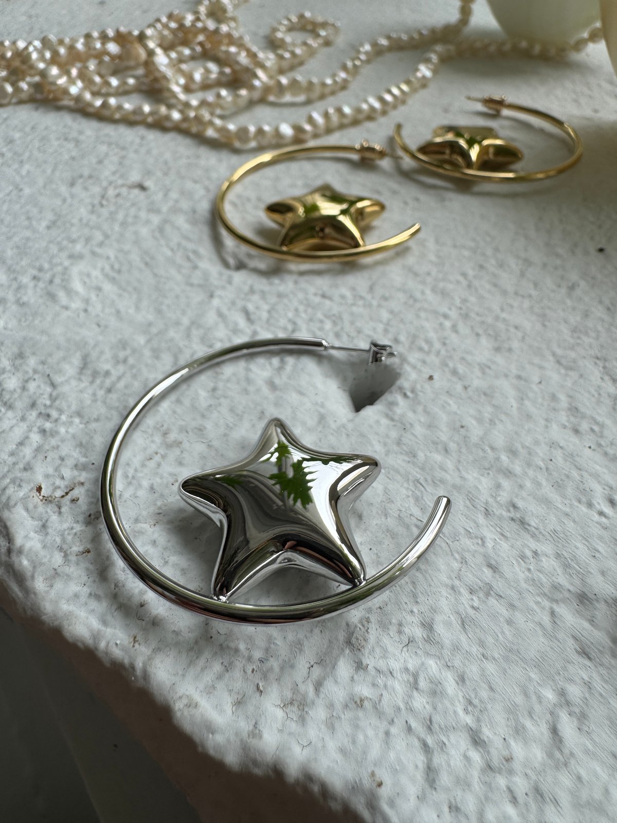 4℃　スター　星型　スターフープピアス ピアス アレルギー対応 サージカルステンレス フープピアス 星