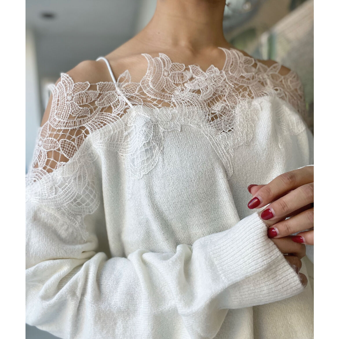 ◆Grand Table　グランターブル◆　レースオフショルダー風　ニット