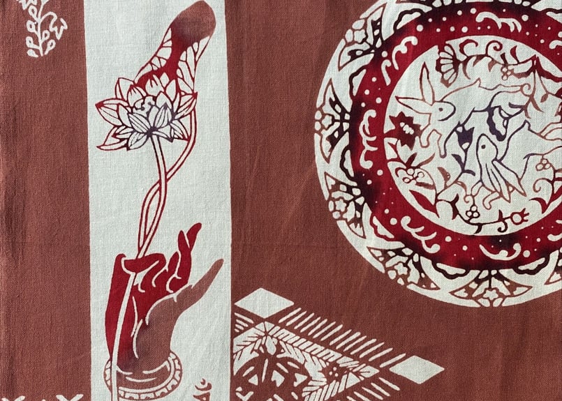 新江戸染謹製 干支てぬぐい＜うさぎ更紗＞ 小豆茶 | SHINEDOZOME