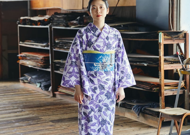 kifkif × 新江戸染 「桔梗唐草」反物 | SHINEDOZOME