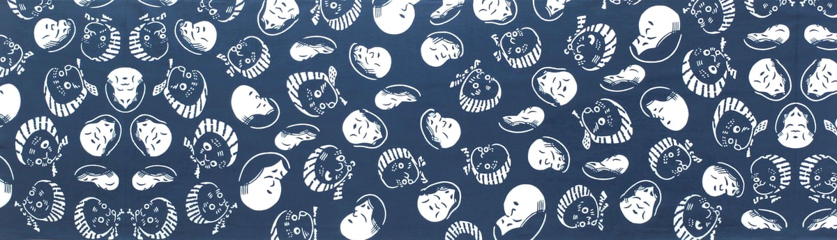 長尺てぬぐい 〈おかめひょっとこ〉 藍鼠 | SHINEDOZOME