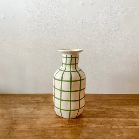 陶器フラワーベース(緑ライン)