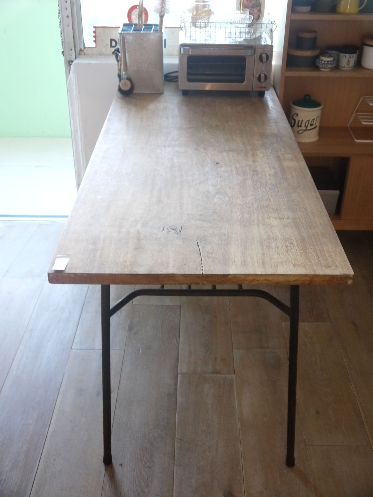 古家具ビンテージ品 ◾️ 鉄脚アイアンフレーム × ラワン材天板 作業台 テーブル L WORK DESK【FCO1352-SG8040】 古材のテーブル 足場板 杉古材