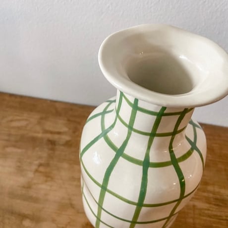 陶器フラワーベース(緑ライン)