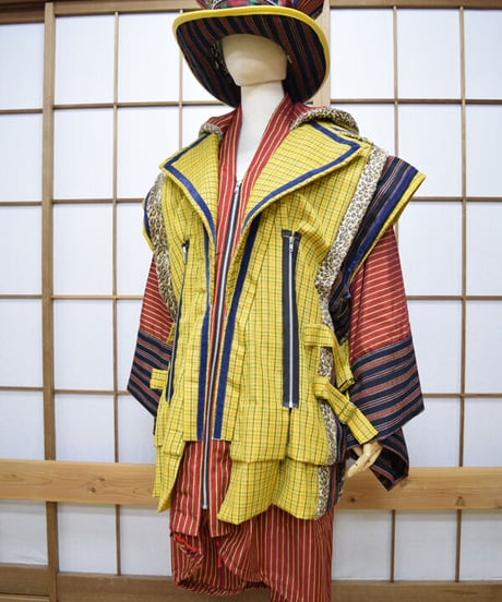 kki.2572　【KIMONO Custom】ユニオンジャックKIMONOジャケット＆グラモフォンシルクHAT　Set。