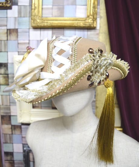 kki.2187　編み上げと薔薇のアンティークデコレーションHAT。